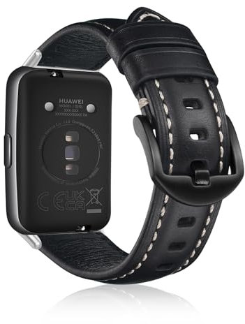 KeeFos Bracelet Compatible avec Huawei Band 7, Bracelet en Cuir, Bracelets de Remplacement pour Huawei Band 7 - Noir