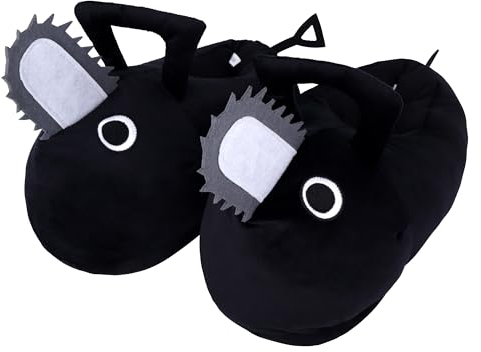 Roffatide Anime Pochita Hausschuhe für Männer Geschlossen zurück Hausschuhe mit Gummisohle Haus Plüsch Slip-On Fuzzy warme Hausschuhe Eine Größe Schwarz