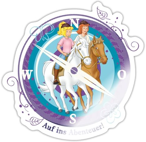 Spreadshirt Bibi Und Tina Auf Ins Abenteuer Kompass Sticker Aufkleber, 10 x 10 cm, Weiß glänzend