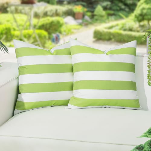 Lewondr Outdoor Kissenbezüge, 2 Stück 45x45cm Quadratische Streifen Wasserdicht Kissenbezüge für Outdoor Terrasse Veranda Bauernhaus Garten Balkon Couch, Grün & Weiß