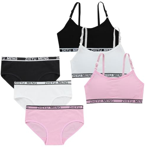 Bevalsa Lot de 6 soutiens-gorge de sport pour fille de 10 à 16 ans, Noir/blanc/rose, 80 cm