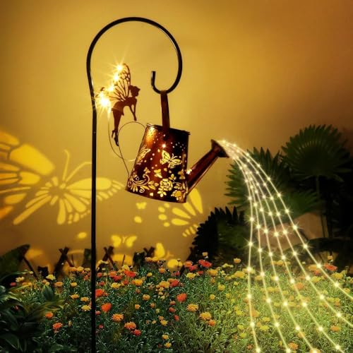 Asslye Solar Gießkanne Lampe mit Lichterkette, LED Solarlampen für Außen Garten mit Schäferhaken, Wasserdichte Solarleuchten Garten, Gartendeko für Garten, Hof, Path, Balkon, Terrasse