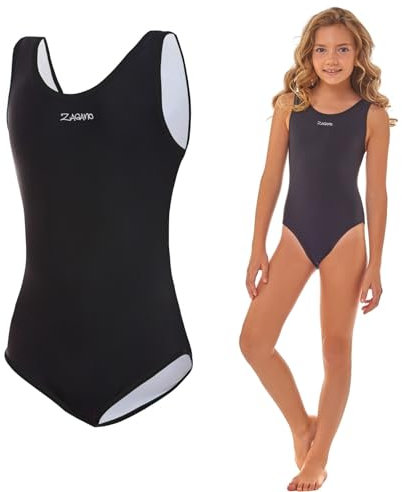 Zagano Badeanzug Mädchen 7003 - badeanzüge für Mädchen -swimsuite for girls - Bademode für Mädchen, badeanzug Kinder UV-beständig Schwimmanzug Kinder schwarz Gr. 152