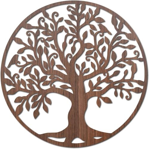 SENTOP HDF0206 Arbre de vie Image sculptée sur le mur en bois pour l'intérieur (noyer, 90 cm)
