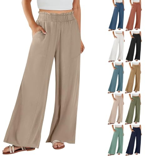 DHYUEN Tanzstrumpfhose Damen Einfrabige Chinohose Jeans Damen Weites Bein Hosenanzug Elastische Hohe Taille Arbeitshose Chino Hose Kurze Hosen Herren Sommer Jogginghose Palazzo Hose（Khaki，XL）