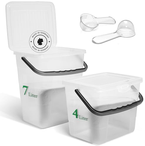 Novaliv Sparset Waschmittelbox mit Deckel 4 Liter + 7 Liter Transparent und Dosierlöffel Box Waschpulver Aufbewahrungsbox mit Henkel Waschmittel Aufbewahrung Waschmittelbehälter Waschpulverbehälter