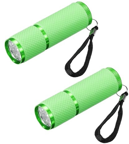 PATIKIL 9 LED Brillan en Oscuridad Linternas 2uds Mini Aluminio Linterna Goma Revestimiento Linterna con Correa para Acampar Senderismo Fiesta Verde
