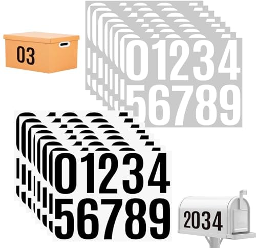 Adesivi con numeri grandi, 16 pezzi, con numeri civici, resistenti alle intemperie, 10 cm, adesivi per cassette delle lettere, colore nero, bianco per marcatura