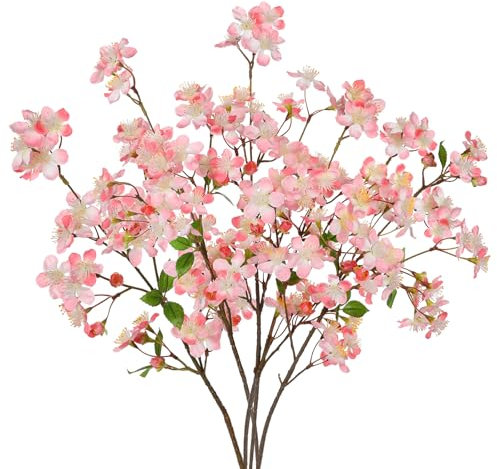Oairse 5er-Set Künstliche Apfelblüte Künstliche Kirschblütenzweige Deko 70cm Kunstblumen Wie Echt Frühlingsblumen Kunstzweige für Tischdeko Zuhause Tisch Hochzeits Büro Dekoration, Rosa