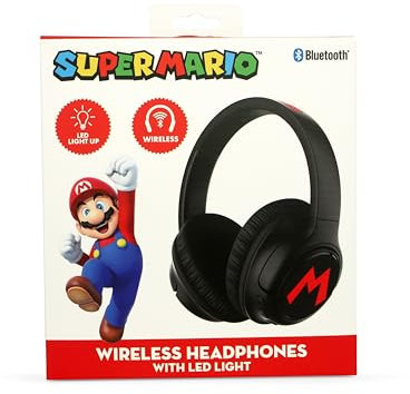 OTL Technologies SM1255 Super Mario LED Light Up Foldable Wireless Headphones Black