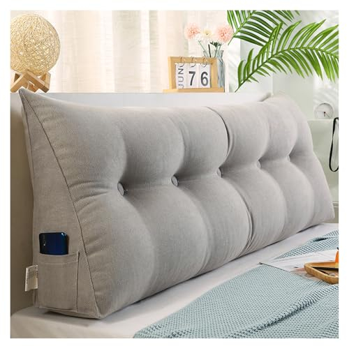 CJJZFO Lesekissen für Bett Und Sofa, Stützkissen Rücken Bett, Kissen Bett Rückenlehne, Lendenkissen Bett, Rückenkissen für Sofa, Kordsamt Keilkissen Sofa(Gray,120 * 50 * 20cm)