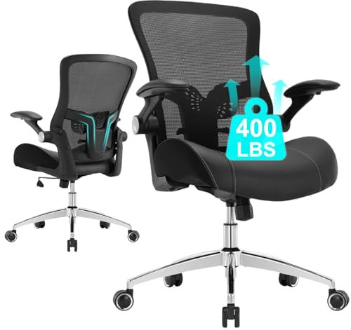 HOMIFYCO Großer und hoher Bürostuhl, ergonomischer Schreibtischstuhl mit breitem 3D-Modellierschaum-Sitzkissen, Netz-Computerstuhl mit Lendenwirbelstütze, robuster Chefsessel für Heimbüro, Schwarz