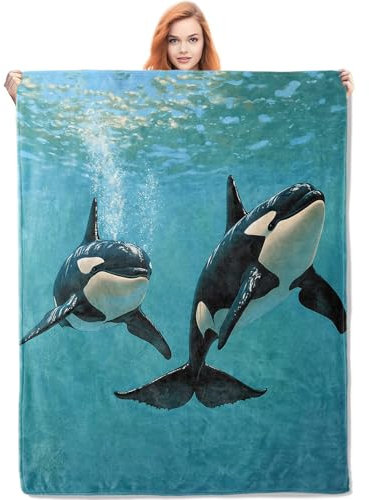 VANZEV Orca-Decke, Geschenke für Frauen, Ozean-Orca-Flanelldecke, weich, warm, leicht, Überwurfdecken für Bett, Couch, Zuhause, Reisen, Dekoration, 127 x 152,4 cm