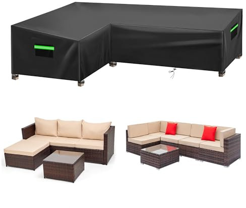 Neuradical 420D Gartenmöbel Abdeckung L-förmiger Gartensofabezug,Wasserdicht Rattanmöbelset Abdeckplane für Ecksofa -222x286x87x80/66cm