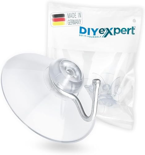 DIYexpert Saugnapf mit Haken | Made in Germany Saughaken | [Ø 40 mm] [4 Stück] | Hochwertige Saugnäpfe für Camping und Auto | Ideal als Handtuchhalter und für Weihnachtsdeko