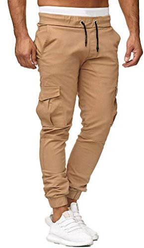 LinRim Cargohose Herren Chino Hose Elastische Taille Gürtel Jogging Sweat Hosen Mode Lange Sports Cargo Hosen mit Taschen Joggers Activewear Hosen Stretch Stoffhose Freizeithose mit Gummibund