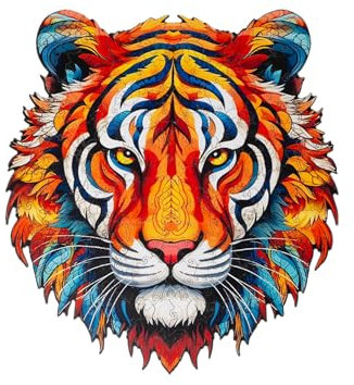 Recent Toys Wooden Jigsaw Puzzle Tiger Age 14+ for Adults and Kids.167 Piece puzzle, large size 28.5 x 30.5 cm with Unique Shaped pieces. Includes wooden storage gift box and stand.