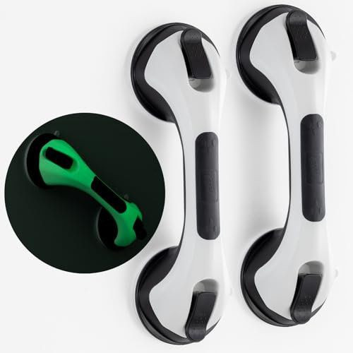 TAILI Barres d'Appui de Douche à Succion Phosphorescentes, MAX 109 KG Barres d'Appui pour Salle de Bain, 2 Pack 31 CM Poignées de Sécurité Douche pour Seniors & Personnes âgées, Sans perçage, Noir