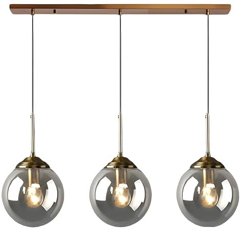 XIRYTU-H Industrielle Vintage 3-Flammige Pendelleuchte, Messing-Metalloberfläche mit Glaslampenschirmen, Höhenverstellbare Hängelampe Für Kücheninsel, Esszimmer, Bar, Wohnzimmer (Rauchgrau)