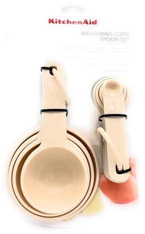 KitchenAid Universal Measuring Cups and Spoons Set with Soft Grip Handle for Maximum Control I Hanging Hole and Nesting for Easy Storage I Dishwasher Safe I 9-Piece I Almond Cream