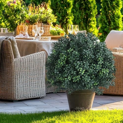 Buchsbaumkugeln, 68,6 cm, künstlicher Buchsbaum-Kugel, Buschbaum mit Dorn, widerstandsfähige Buchsbaumkugeln, künstliche Outdoor-Pflanzen für Veranda, Terrasse, Hinterhof, Garten, Hochzeit, Party,