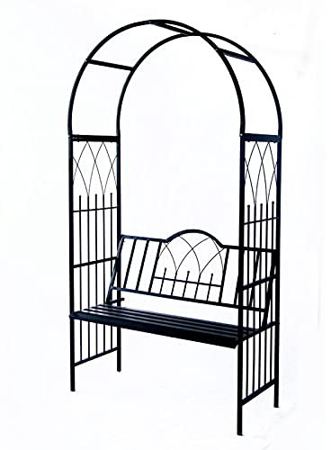Metal Garden Arbor Archway with Relaxing Bench for Rose Arbors Pergola Arch Trellis Ideal for Various Climbing Plants