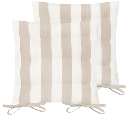 Yard Hayle 2 Pack Striped Cotton 2 Pack Seat Pads (Natural, 40 x 40 cm) | Reversible striped cotton seat pads for indoor and outdoor use with comfortable padded support