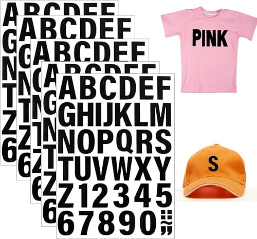 10 Sheets 490 Pieces Iron on Letters and Numbers for Clothing, 2 Inch Heat Transfer Letters for Fabric Clothing T Shirts Sport Jerseys Team Name Personalised Iron On Transfers Printing DIY Crafts