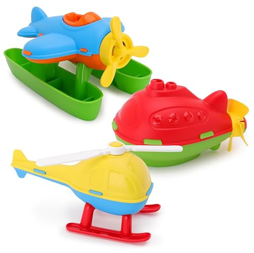 Toyland® Pack de 3 - 16 cm (6) Helicóptero, Submarino e Hidroavión de Juguete Coloridos - Juguetes Acuáticos Flotantes para Niños - Juguete para la Piscina y el Baño - Edad 18 Meses +