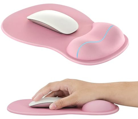 EooCoo Gel Mouse Mat with Wrist Support, Ergonomic Mouse Pad with Wrist Rest Support and Non-Slip PU Base, Durable, Washable, Matt Mousepad Desk Accessories for PC Laptop Computer Mice - Pink