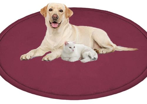 ping bu Großes Hundebett, Haustiermatte, rund, weich, warm, Korallensamt, rutschfester Teppich, beruhigend, für den Innenbereich, waschbar, Hundekissen, Bodenmatte (90 cm, Rot)