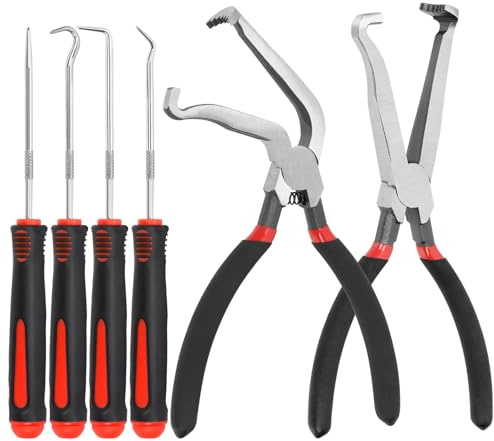 Rustark 6Pcs Electrical Disconnect Pliers Set Include 60 Degree and 8Inch Straight Electrical Connector Pliers, Oil Seal Hooks Automotive Plug Connector Disconnect Tools for Cars Repair