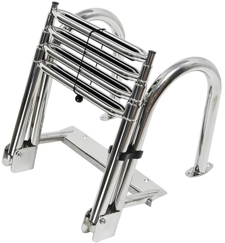 ZEEKYFOR Poolleiter, Ponton-Bootsleiter, Klappbare Teleskopleiter, 4-Stufige Schwimmdeckleiter, Pooltreppe für Eingebaute Pools mit 2 Handläufen,5cm/2in Wide Step