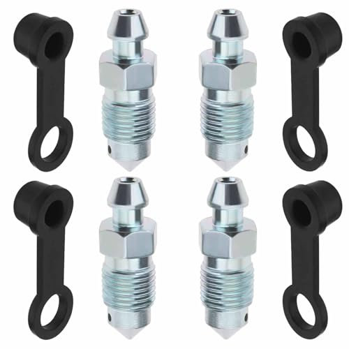 4 Pcs M10x1mm Bleed Screw Nipple Set for Disc Brake Caliper - Includes Dust Cap & Galvanized Metal Screws - Compatible with Motorcycle and Car Brake Pumps, M10 Bleed Nipple