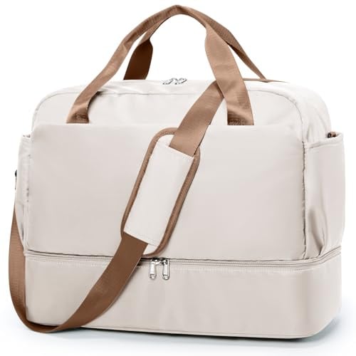 for Easyjet Airlines Underseat Cabin Bag 45x36x20 Weekend Overnight Carry on Holdall for Women Travel Duffel Sport Gym Tote Mum Hospital Bags with Wet Pocket,P1-Beige Brown