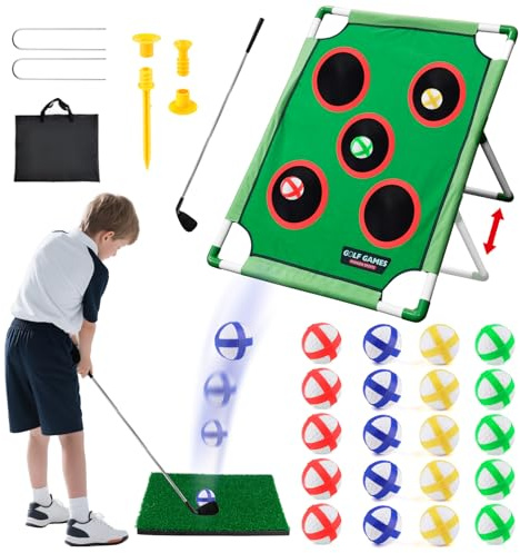 Golf Game Play Set with Chipping and Golf Pong, Putter, 20 Sticky Practice Balls, Putting Mat and Carry Bag for Indoor Outdoor Garden Golf Practice, Kids Golf Set and Yard Games