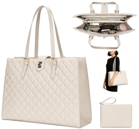 BAGOK Quilted Laptoptasche Damen aus PU Leder, Arbeitstasche Shopper Tote, Lehrertasche Nurse Bag, große Kapazität, passend für Laptops bis zu 14 Zoll, für Büro, Uni und Alltag
