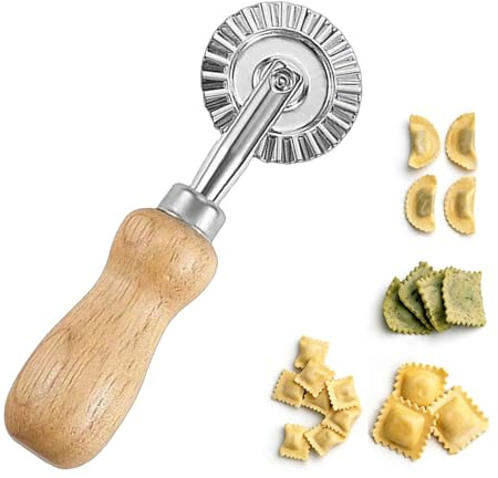 Pastry Cutter Wheel, 14cm Pastry and Pasta Cutter Roller with Wooden Handle, Ravioli Crimper Edge Cutter for Dough, Pizza, Dumplings, Home and Kitchen – 1 Pack