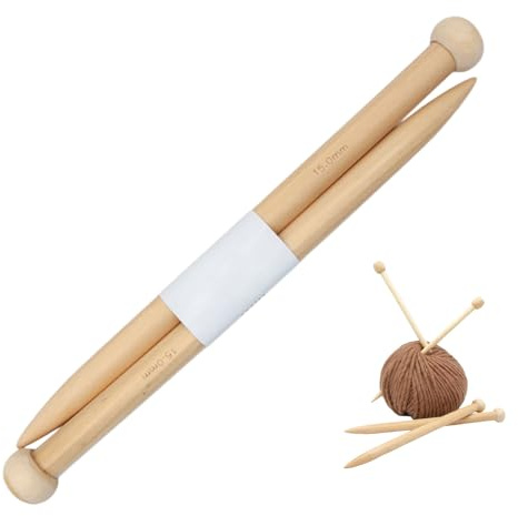 2 Pack 15mm Chunky Wooden Knitting Needles for Yarn Craft & Blanket Making | Smooth burr-free finish, snag-free stitching, comfortable grip, suits thick yarns, ideal for sweaters, scarves & home crafts