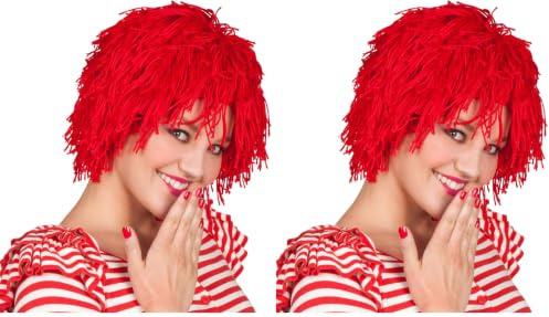 Boland 86204 - Perücke Fuzz, Unisex, Clown, Kobolt, mittellange Zottelmähne, rote Haare, Kostüm, Karneval, Mottoparty (Packung mit 2)