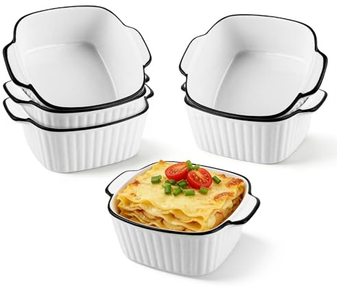APACALI Lot de 6 petits plats à gratin en céramique - Moules carrés - Petits ramequins en céramique pour le four - Idéal pour le soufflé, la crème brûlée, les lasagnes, le tiramisu, le pudding pour