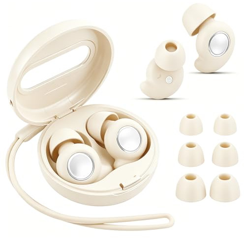 Ear Plugs for Sleep, 45dB Noise Cancelling Ear Plugs for Snoring | Reusable Silicone Earplugs for Side Sleepers, Snoring & Travel | Soft Hearing Protection | with 6 Tips (S/M/L) & Case(Off-White)