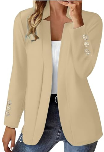 SCBFDI Jacke Damen Frühling Anzüge Classics Summer Blazer Formal Longsleeve | Leicht Einfarbige mit Druckknöpfen Tailliert Blazer mit Reverskragen für Büro Arbeit