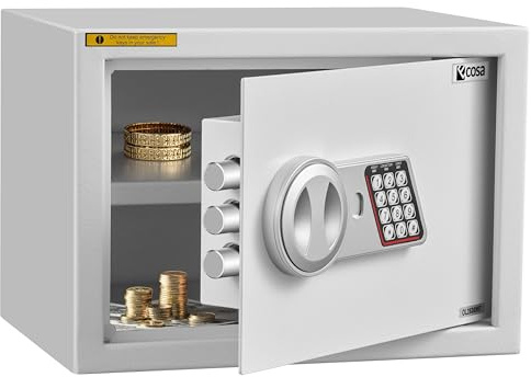 Ecosa ®Elektronischer Tresor Safe 35×25×25cm – Möbeltresor & Wandtresor mit Zahlencode und Schlüssel, Hotelsafe für Zuhause, 3-fach extra dicke Doppelbolzenverriegelung, feuerfest, wasserdicht