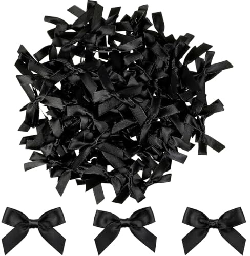 100 Stück Schwarze Schleifen Deko 22.500 Volumen, Kleine Geschenkschleifen aus Satinband zum Basteln, Selbstklebende Schleife für Geschenkverpackung, Hochzeit, Geburtstag, Weihnachten Dekoration