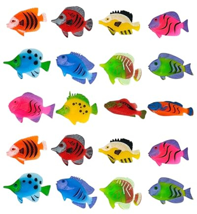 TOZBLEU 20 Stück Plastik Fische, Künstliche Bewegliche Fische Plastik Schwimmende Fische Lebensechte Fisch Verzierung Aquarium Dekorationen für Aquarium (Zufälliger Stil)