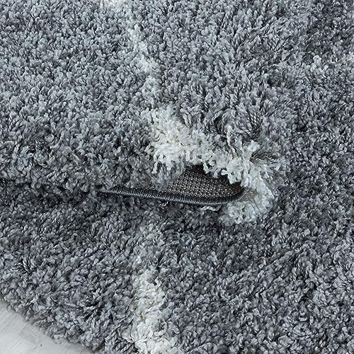KADIMA DESIGN Hochflorteppich Skandinavisches Design Weich Flauschig Waschbar Strapazierfähig Rund Grau 160x160 cm Wohnzimmer Schlafzimmer Fußbodenheizung geeignet Gekettelt Oeko-TEX | Ronda