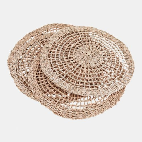 LOBERON Platzset 4er Set Sauvrelle, braun | Runde Flechtoptik - Reines Naturmaterial - Rustikaler Look - Tischset - Küchenutensilien - Seegras