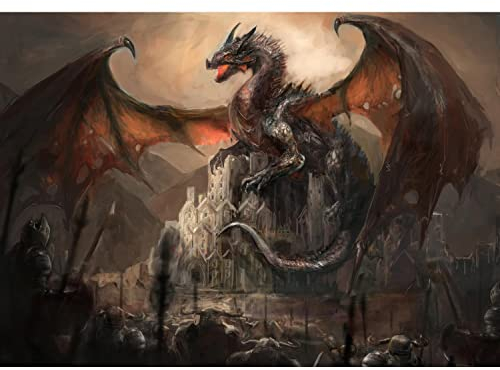 Runa Art Fototapeten 396 x 280 cm Drache Schloss Ritter - Vlies Wanddekoration Wohnzimmer Schlafzimmer - Deutsche Manufaktur - Braun 9131012a