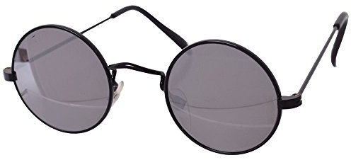 TE-Trend 70er Hippie Karneval Brille rund schwarz verspiegelt Kostüm Zubehör Partybrille Flower Power Lennon Osborne